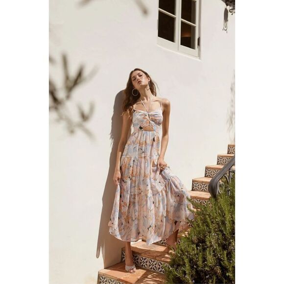New ASTR The Label BRANDY FLORAL CINCHED FRONT CUTOUT MAXI DRESS Size M - Picture 2 of 6